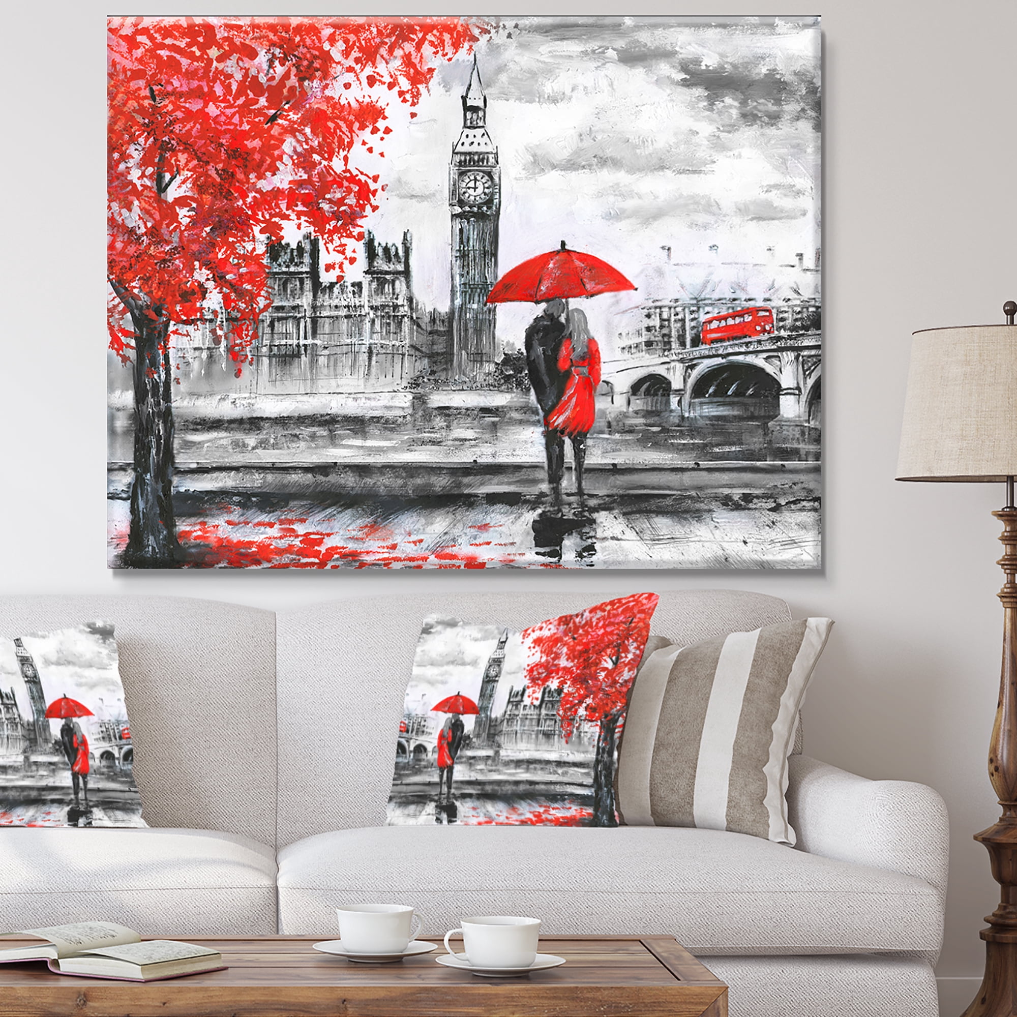 Designart 'Couples Walking in Paris ' Landscape Canvas Art Print