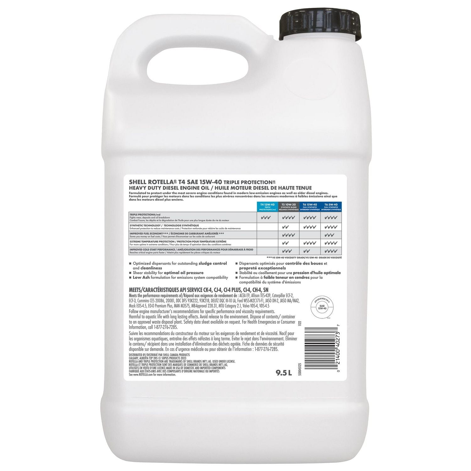 Shell Rotella T4 15W40 pour moteur diesels 9.5L Rotella T4 15W40 9,5L