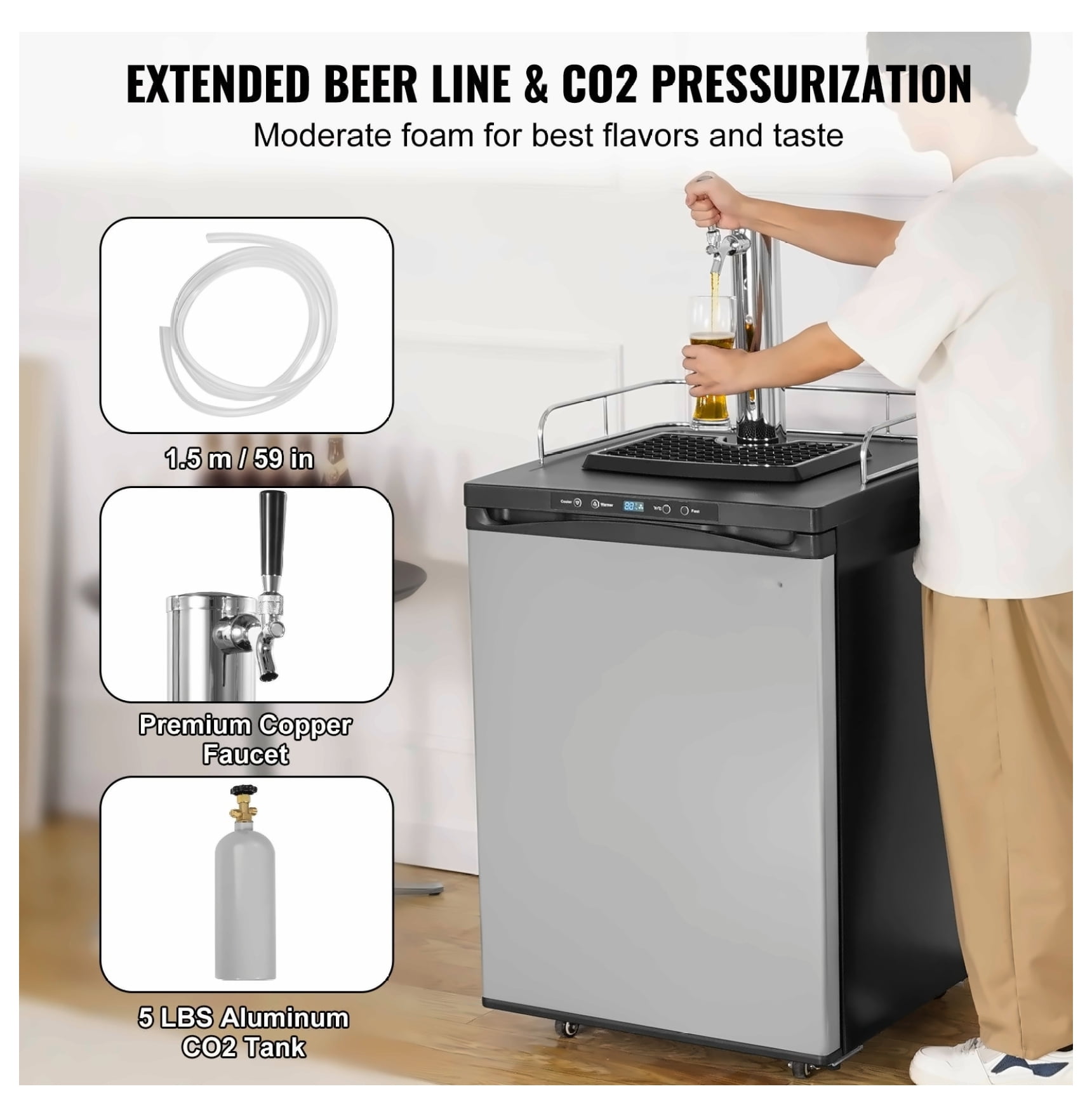 Beer Kegerator Draft Beer Dispenser - Full Size Keg Refrigerator Single Tap - 162L Kegerator for Home Bar & Restaurant