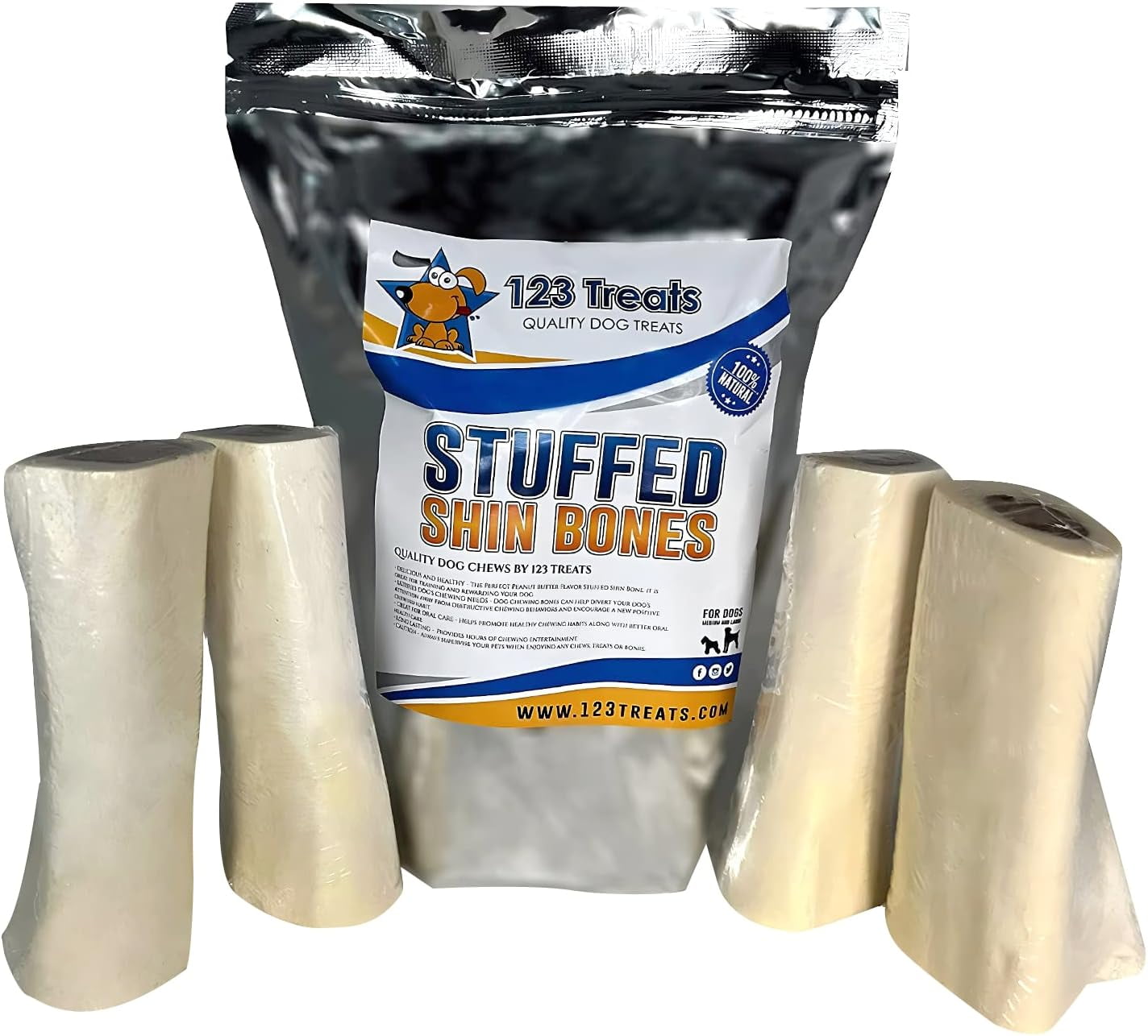 Stuffed Shin Bones for dogs 56" Large dog bone chews with Peanut