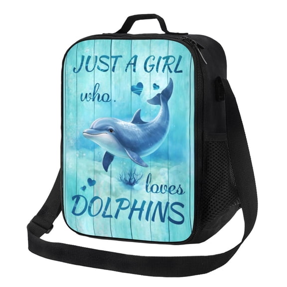 Ocean Dolphin Lunch Bag Insulated Thermal Box with Shoulder Strap & Handle for Work and Picnic