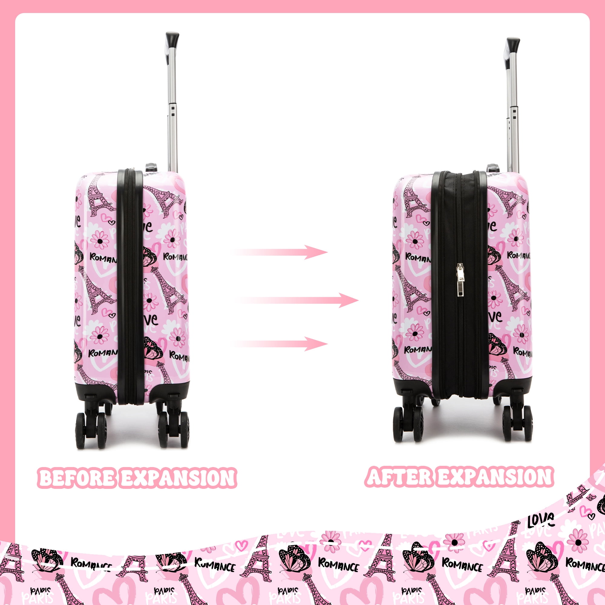 Cute Kids Luggage Sets with Neck Pillow Airplane Small Hardshell Suitcases for Girls with Wheels Pink Suitcase Toddler Travel Essential