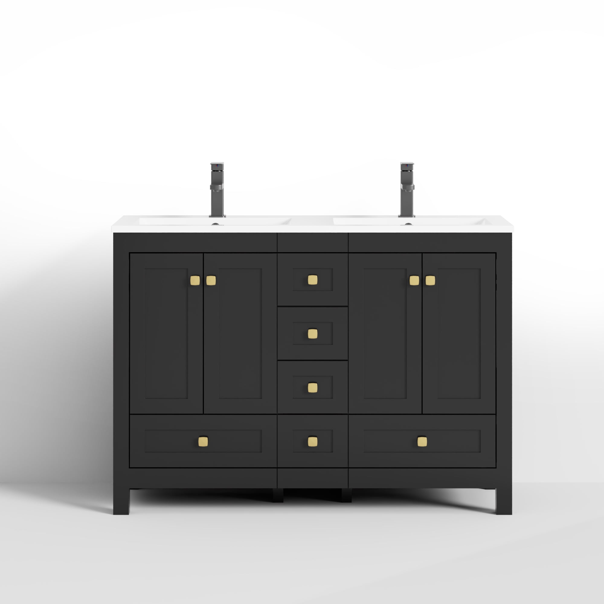 "eclife 48"" Freestanding Bathroom Vanity Set with Resin Double Sink Top, PU Paint, Water-Saving Faucet, Black"