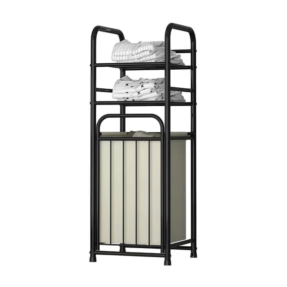 Naeqieo Tilt Out Laundry Hamper with Shelf, Laundry Basket with Removable Liner Bag & Metal Frame, Easy to Assemble, for Laundry Room, Dorm, Bedroom