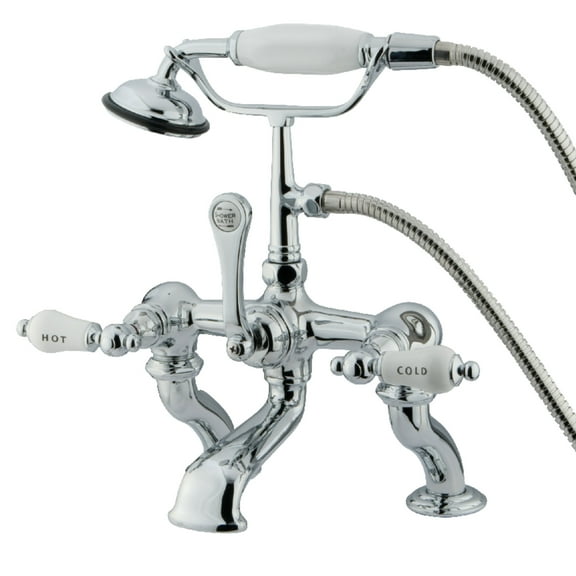 Kingston Brass CC414T1 Vintage 7" Center Deck-Mount Clawfoot Tub Faucet with Hand Shower, Polished Chrome