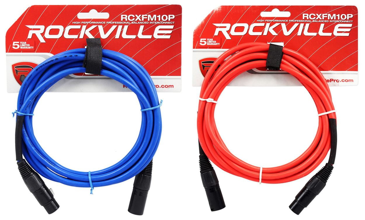 Red and Blue 2 Rockville 10/' Female to Male REAN XLR Mic Cable 100/% Copper