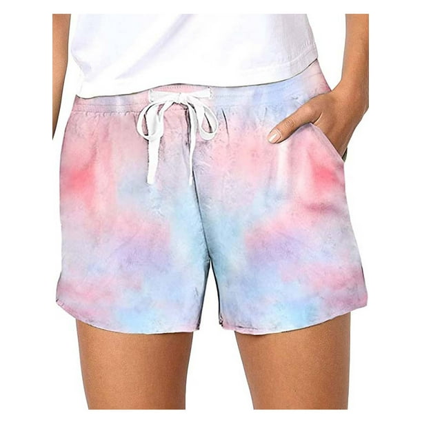 Wodstyle - Women's Tie Dye Summer Shorts Drawstring Lace Up Casual Gym ...