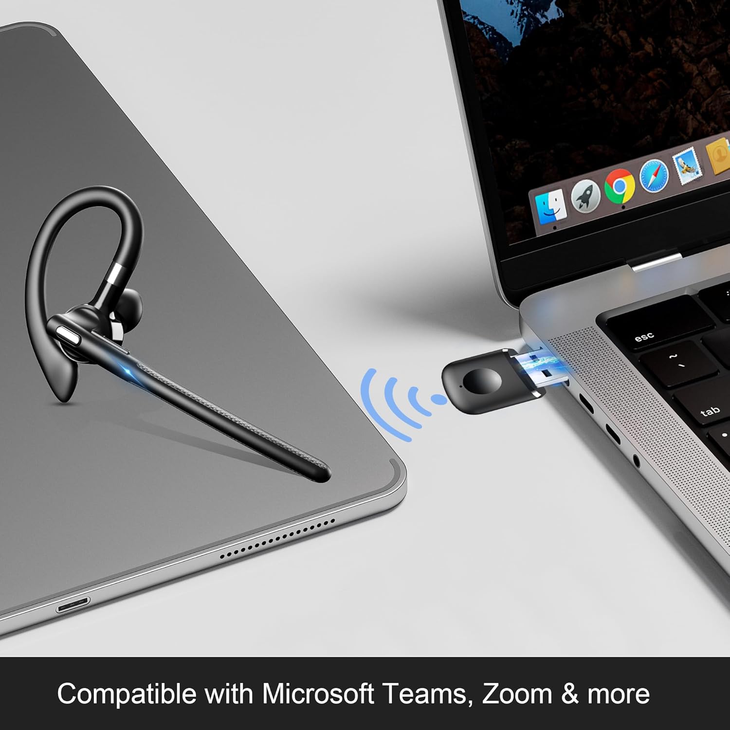 Bluetooth Headset, Wireless Earpiece with 500mAh Charging Case Hands Free Noise Canceling Headphones with Dual-Mic for Computer Cell Phones Trucker Home Office Work