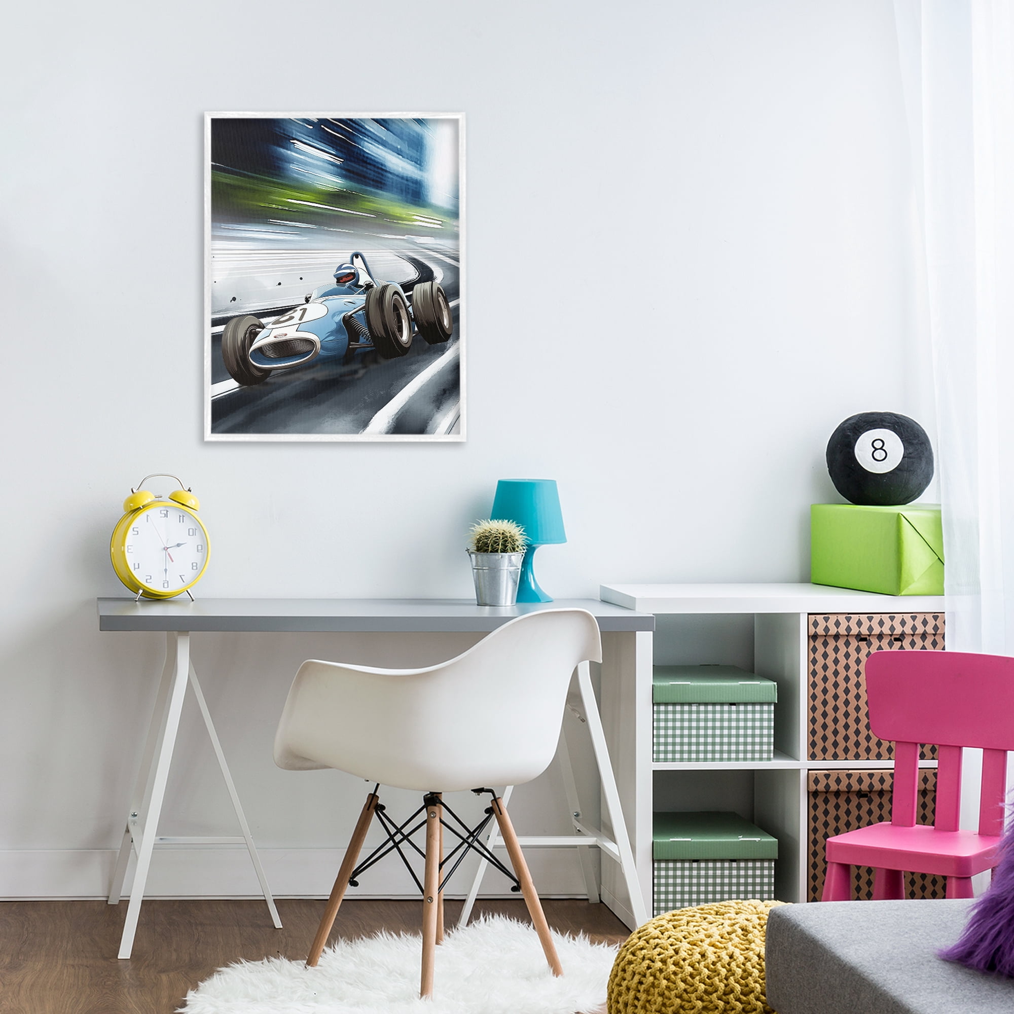 Stupell Industries Speeding Racecar Driver White Framed Giclee Art, design by Christine Simpson Art