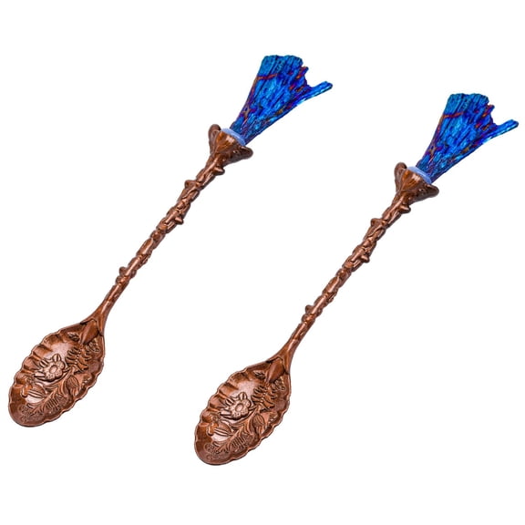 2 Pcs Tourmaline Crystal Alloy Spoons - Retro Coffee Tea Dessert Ice Cream Spoons for Cafe Tableware