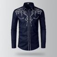 thumbnail image 3 of Litie Men Embroidered Lapel Collar Long Sleeve Button Down Western Cowboy Shirt, 3 of 3