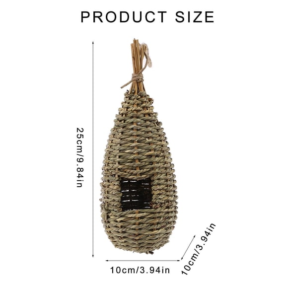 UNTERING Bird Nest Hanging Bird House Hand Woven Grass Parrot Nest Pointed Top Shelter from Cold Weather 1.6in Entrance