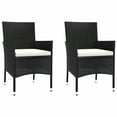 thumbnail image 2 of vidaXL 3 Piece Garden Bistro Set with Cushions Black Poly Rattan, 2 of 5