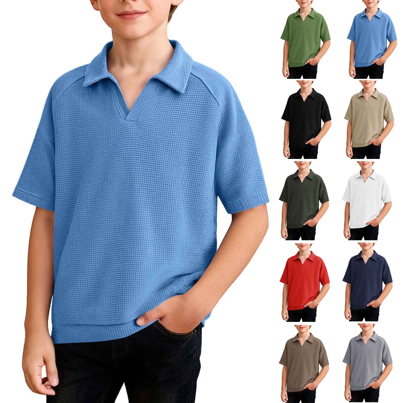 Zpanxa Boys Blue Waffle Knit V Neck Raglan Short Sleeve T Shirt Athletic Casual Top Toddler Navy 4 Years