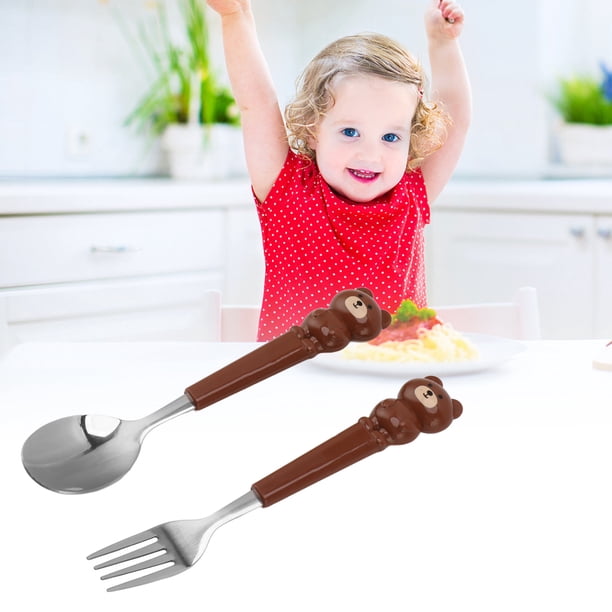 Cubiertos Infantiles De Acero Inoxidable - Juego De 2 Tenedores Y 2 Cucharas Con Diseño De Dibujos Animados