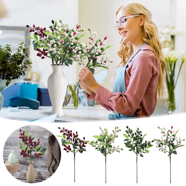 Xihbxyly Decoración de Rama de Olivo, Rama de Fruta Simulada, Hojas Verdes Suaves, Decoración Vibrante para El Hogar y La Oficina, Planta de Pared Versátil, Ambiente Primaveral, Ligera y Fácil de Com