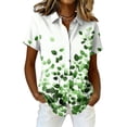 thumbnail image 2 of Women Hawaiian Button Down Shirt Soft Cool Floral Print Short Sleeve V Neck Summer Beach Tops Dark Green M, 2 of 5