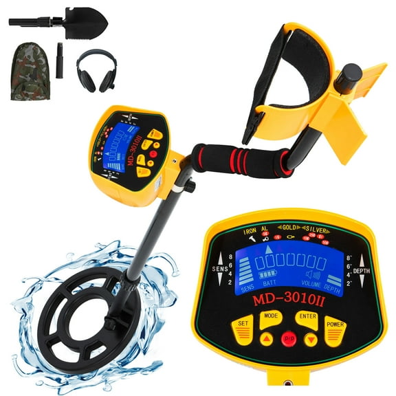 KFFKFF 8" Metal Detector with LCD Display, 33"-42" Adjustable Stem for Kids and Adults, All Metal Mode & Discrimination Mode, IP68 Waterproof Coil, Suitable for Beaches, Backyards, Hiking