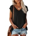 thumbnail image 2 of Krdevn Women Cap Sleeve Summer Casual Tops V Neck Solid Color Casual Shirts Loose Fit Blouse,Women's Tops, Tees & Blouses,Size:S, 2 of 6