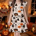 thumbnail image 3 of LRen Halloween Gifts Girls Halloween Themed Dress , Kids Ghost Pumpkin Print Holiday Clothes, Soft Flutter Sleeve Halloween Dress for Kids Girls, 3 of 6