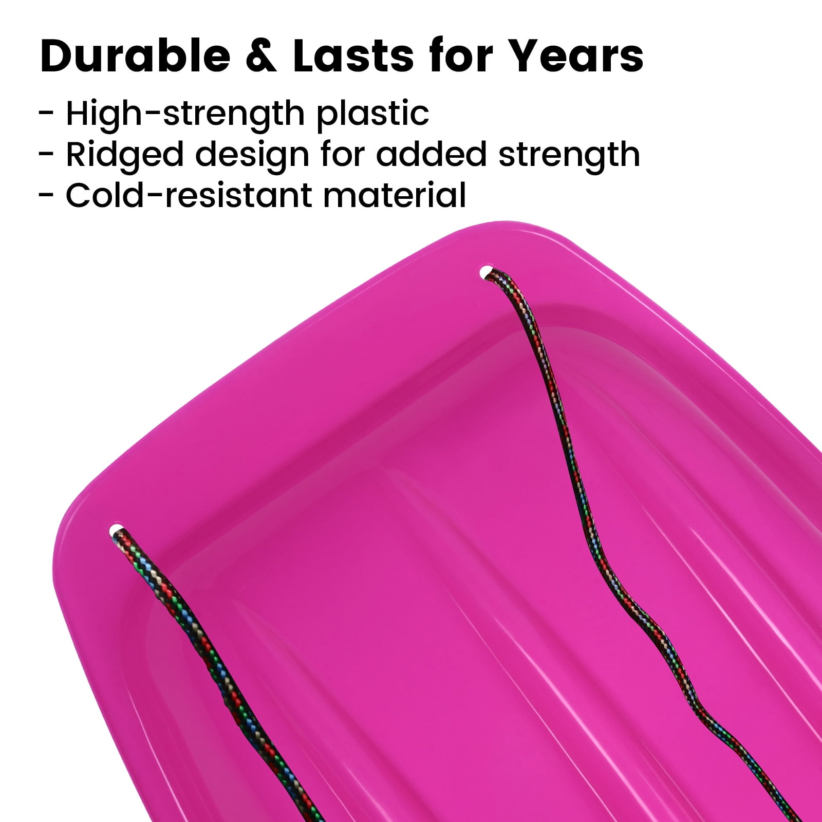Pink Toboggan Sled, 3FT Heavy-Duty Snow Sled with Built-in Handles and Tow Rope for Family Winter Fun, Gifts for Children