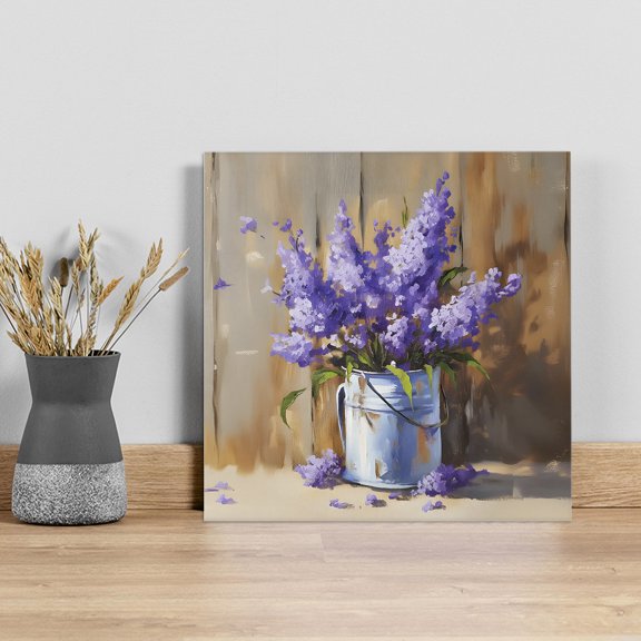 Lavender Wall Art Painting on Canvas, Spring Floral Purple Watercolor Vintage Canvas Art Home Prints Wall Art Framed Modern Artwork for Living Room Bedroom Wall Decor 8x8in