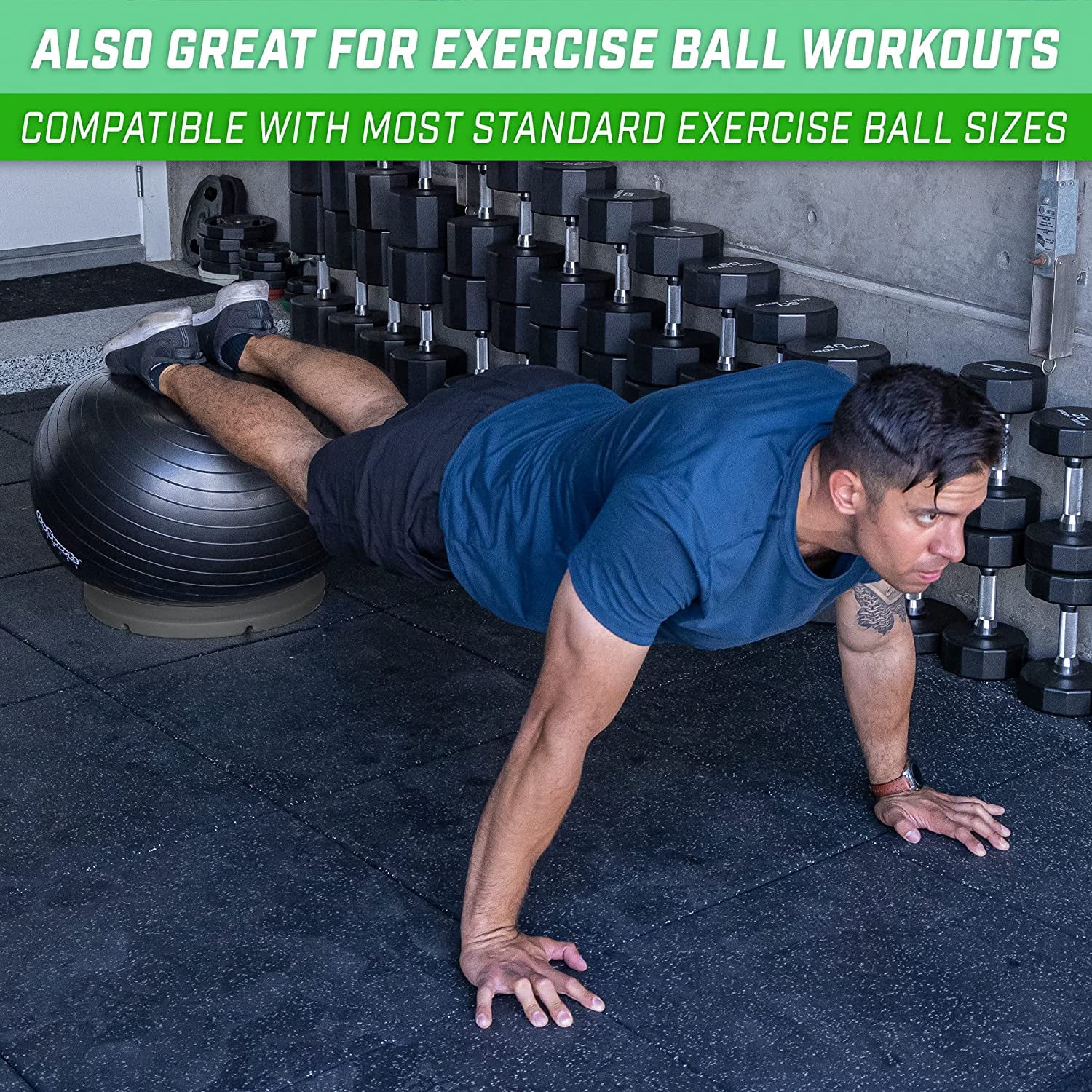Yoga Ball Base for Fitness Balls - Charcoal, Green, or Blue -Hub 360 Universal Stability Stand