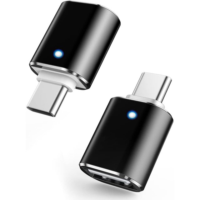 Negro - Adaptador USB-C a USB 3.0 (paquete de 2), adaptador USB-C a USB-A 3.0 OTG, compatible con MacBooks, teléfonos inteligentes USB-C y...