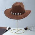 thumbnail image 6 of Dbuoem Western Cowboy Hat for Men And Women Shapeable Wide Brim Cowgirl Hat Rolled-Up Felt Fedora Hat with Stone Band, 6 of 8
