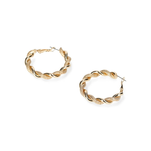 Madden NYC Women's Fashion Gold Tone Textured Twist Medium Hoop Earrings