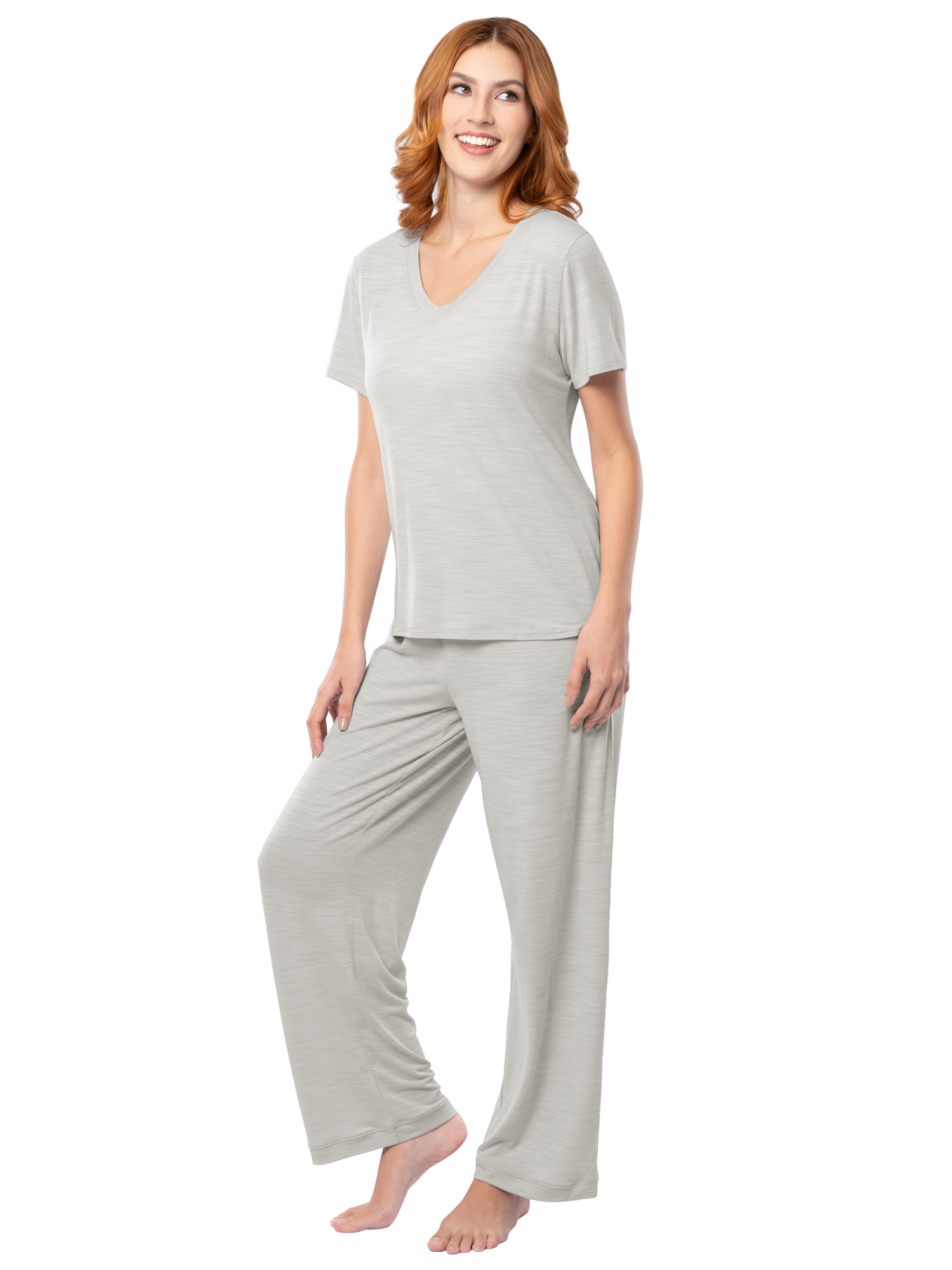Fruit of the Loom Women's Soft & Breathable V-Neck Short Sleeve Top & Pajama Pant Set, Sizes S-4X