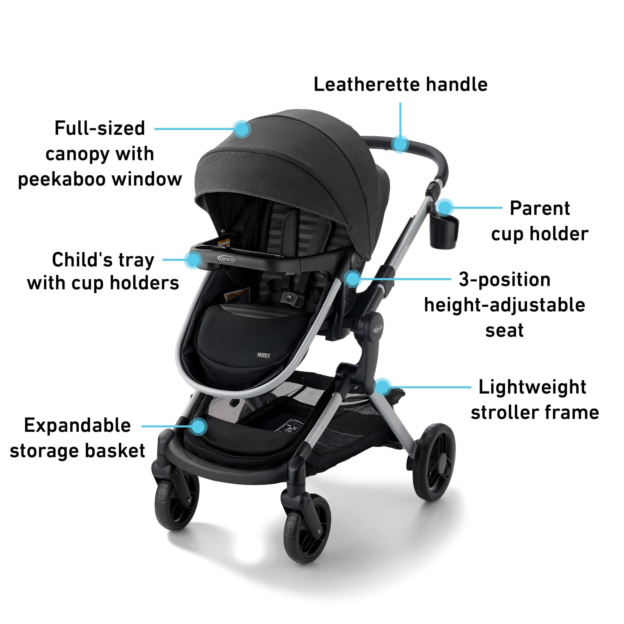 Graco Modes Nest DLX 3-in-1 Travel System, Raven, Black
