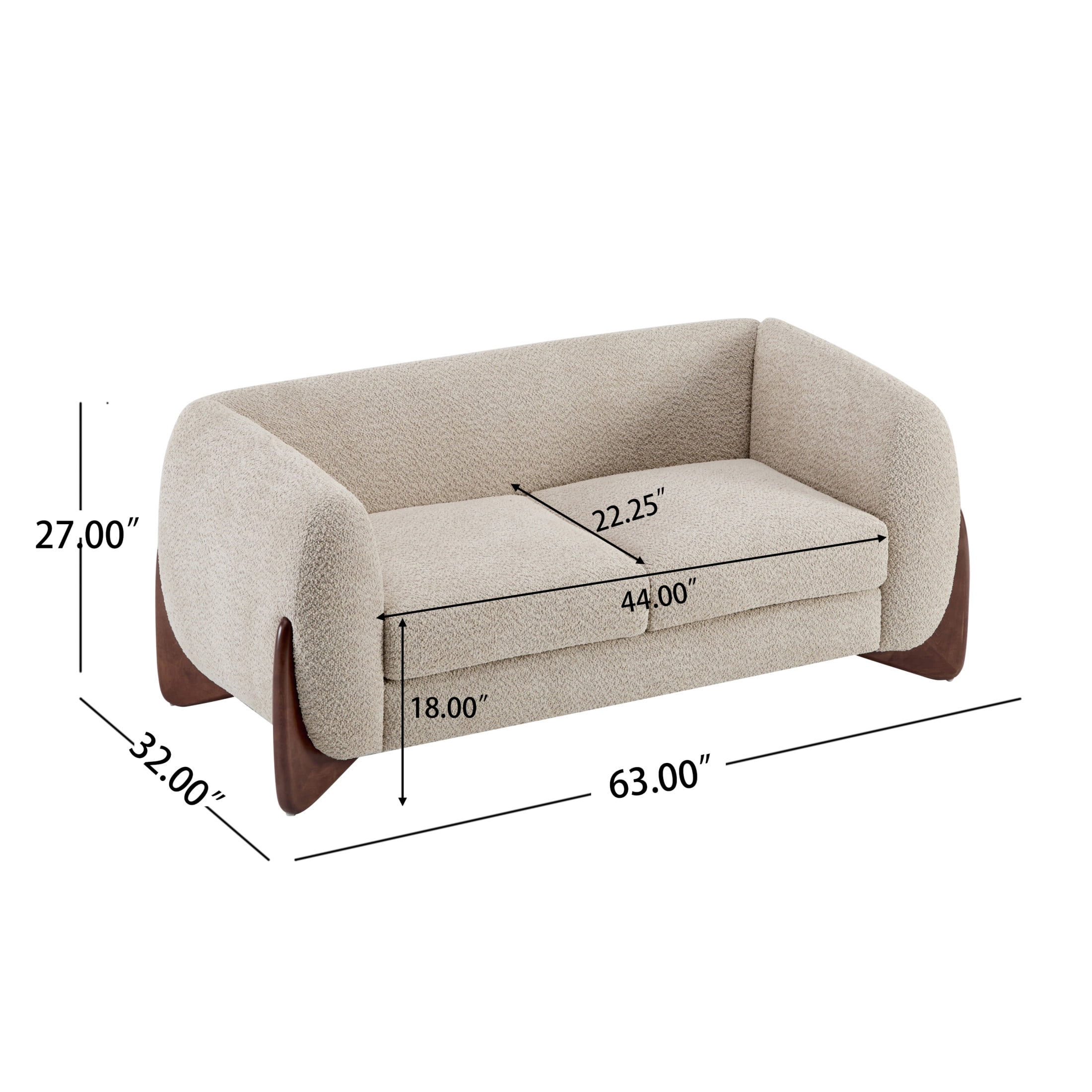 Christopher Knight Home 63" Boucle Loveseat, 2-Seater Faux Sherpa Couch with Wood Legs & Curved Design, Almond