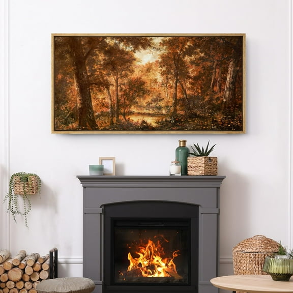 IDEA4WALL Extra Large Framed Canvas Print Wall Art Autumn Forest Warm Tone Fine Art Antique Wall Decorative Nature Fall Landscape Illustrations Painting Artwork for Rooms - 60"x30"