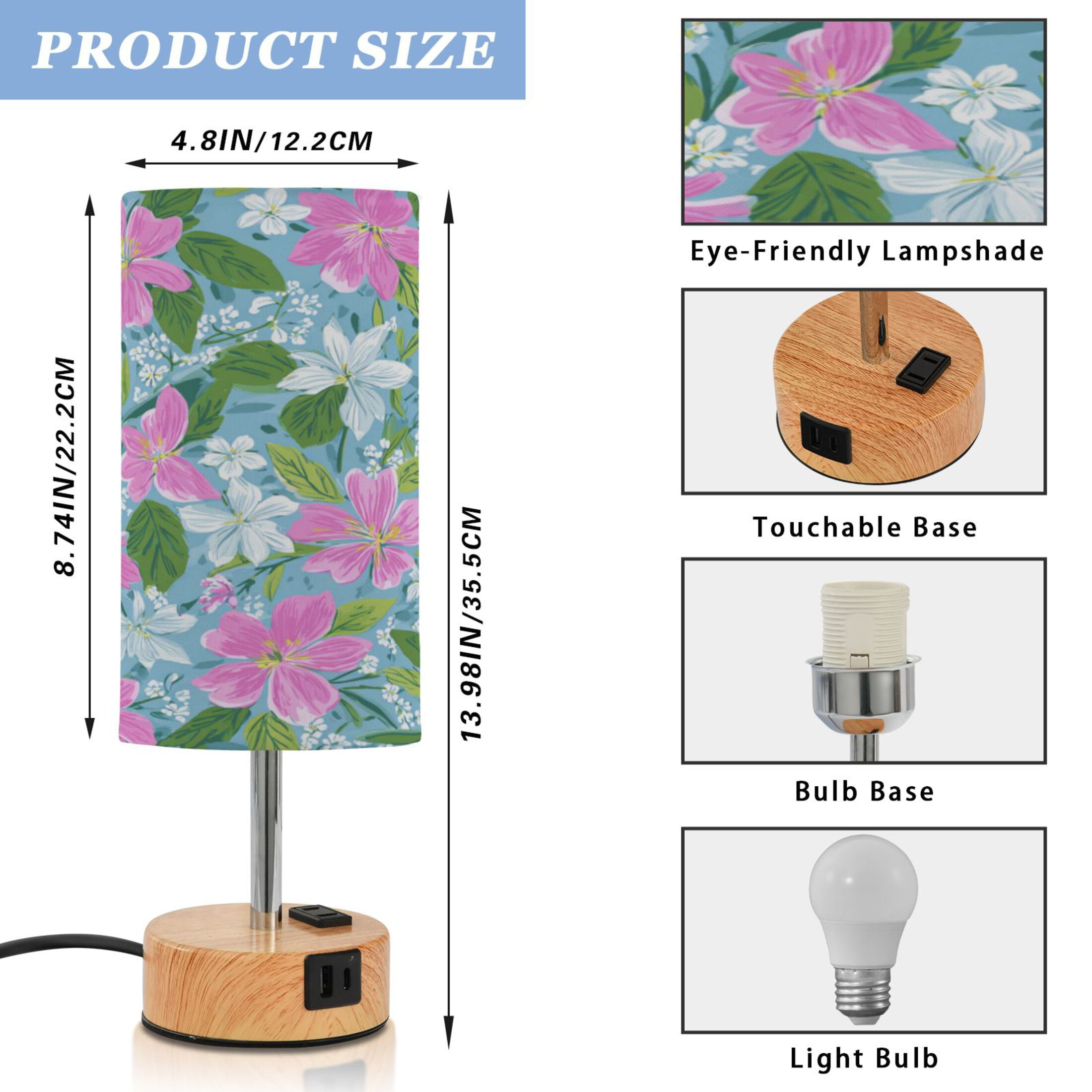 Touch-Control 3-Color Desk Lamp with Plug – Energy-Saving LED + 3 Simultaneous Charging Ports Lily Pulitzer Floral Pattern