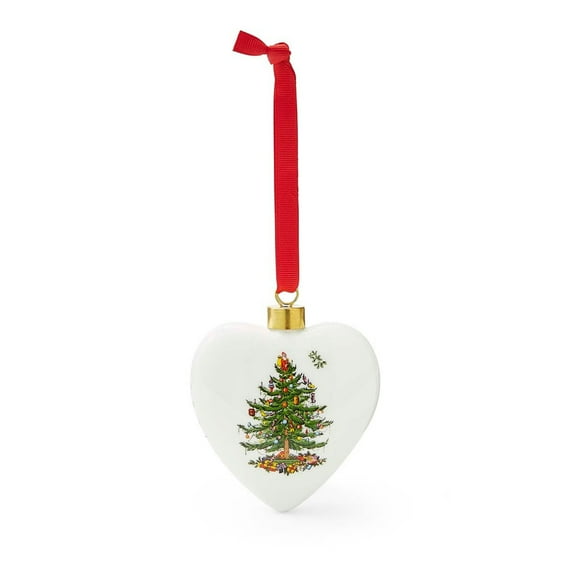 Spode Christmas Tree Puffed Heart Ornament - Festive Holiday Decor Accent in Dolomite - Traditional Christmas Ornament for Tree Trimming & Seasonal Gifting - Minimalist Home Decoration