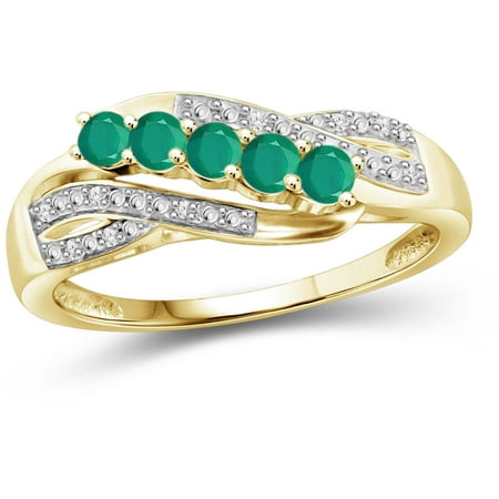 JewelersClub 0.35 Carat T.G.W. Emerald Gemstone and 1/20 Carat T.W. White Diamond Gold Over Silver Band Ring