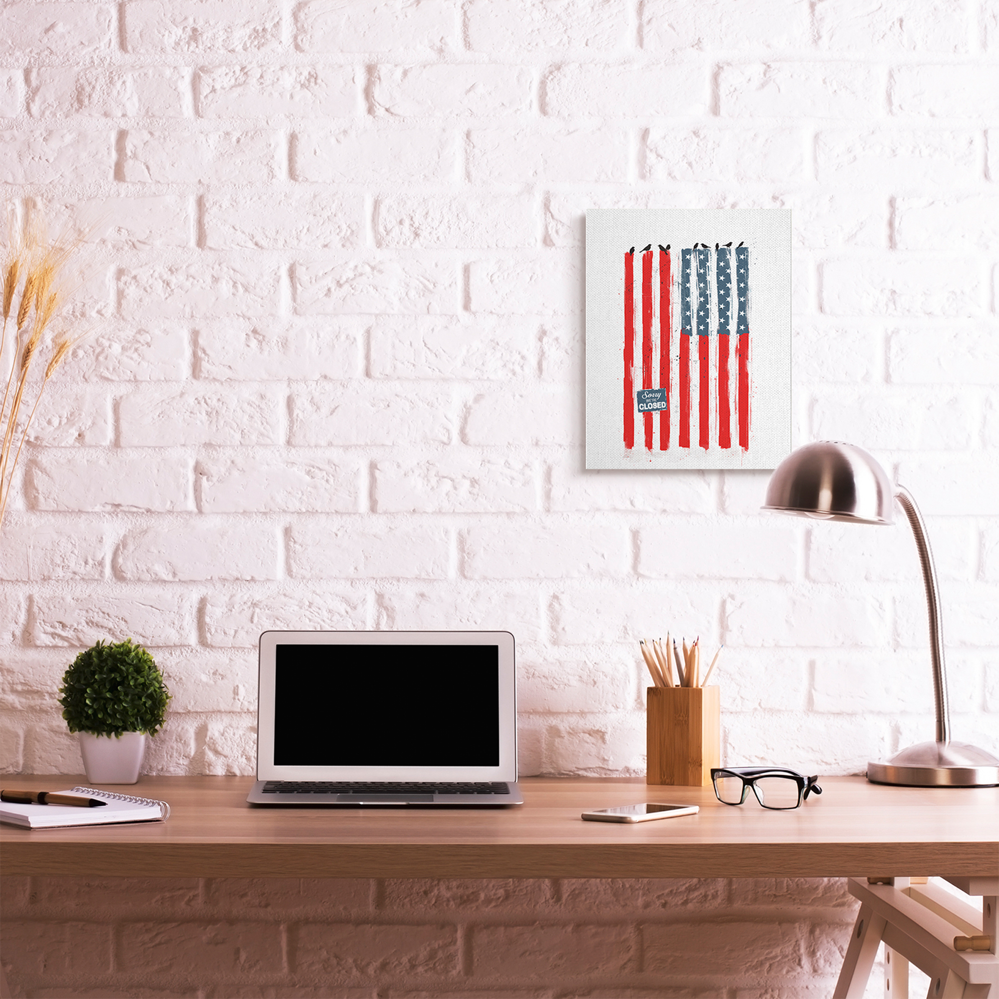 Stupell Industries American Flag Birds on Wall Political Statement Canvas Wall Art by Balazs Solti