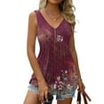 thumbnail image 4 of up to 60% off Gifts Usmixi Womens Tank Tops Beach Lightweight Fashion High Waist Pleated Hem Tunic Shirts Vest Summer Trendy Floral V-Neck Sleeveless Shirts Blouse Wine s, 4 of 6