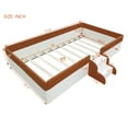 thumbnail image 2 of Harper & Bright Designs Twin Size Upholstered Daybed with Fence, PU Low Floor Bed Frame with Small Stairs for Boys Girls, Brown+White, 2 of 12