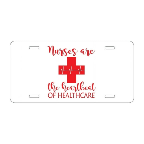 DistinctInk Custom Aluminum Vanity Front License Plate - Nurses Are The Heartbeat of Healthcare - Weatherproof, Pre-Drilled Holes