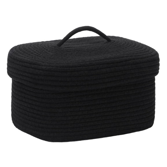 Sea Team Oval Cotton Rope Storage Basket with Lid, Lidded Woven Storage Bin, Nursery Storage Container, Diaper Caddy, Baby Shower Basket, Box, Organizer, 15 x 11 x 6.5 Inches, Black