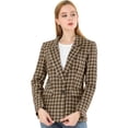 thumbnail image 1 of Blazers para mujer Chaqueta tipo blazer a cuadros con solapa con muesca Boyfriend Café M, 1 of 6