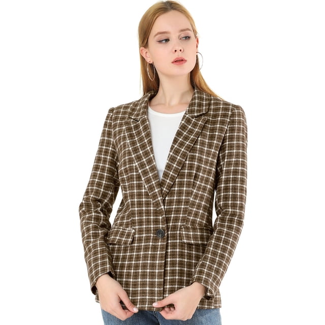 Blazers para mujer Chaqueta tipo blazer a cuadros con solapa con muesca Boyfriend Café M