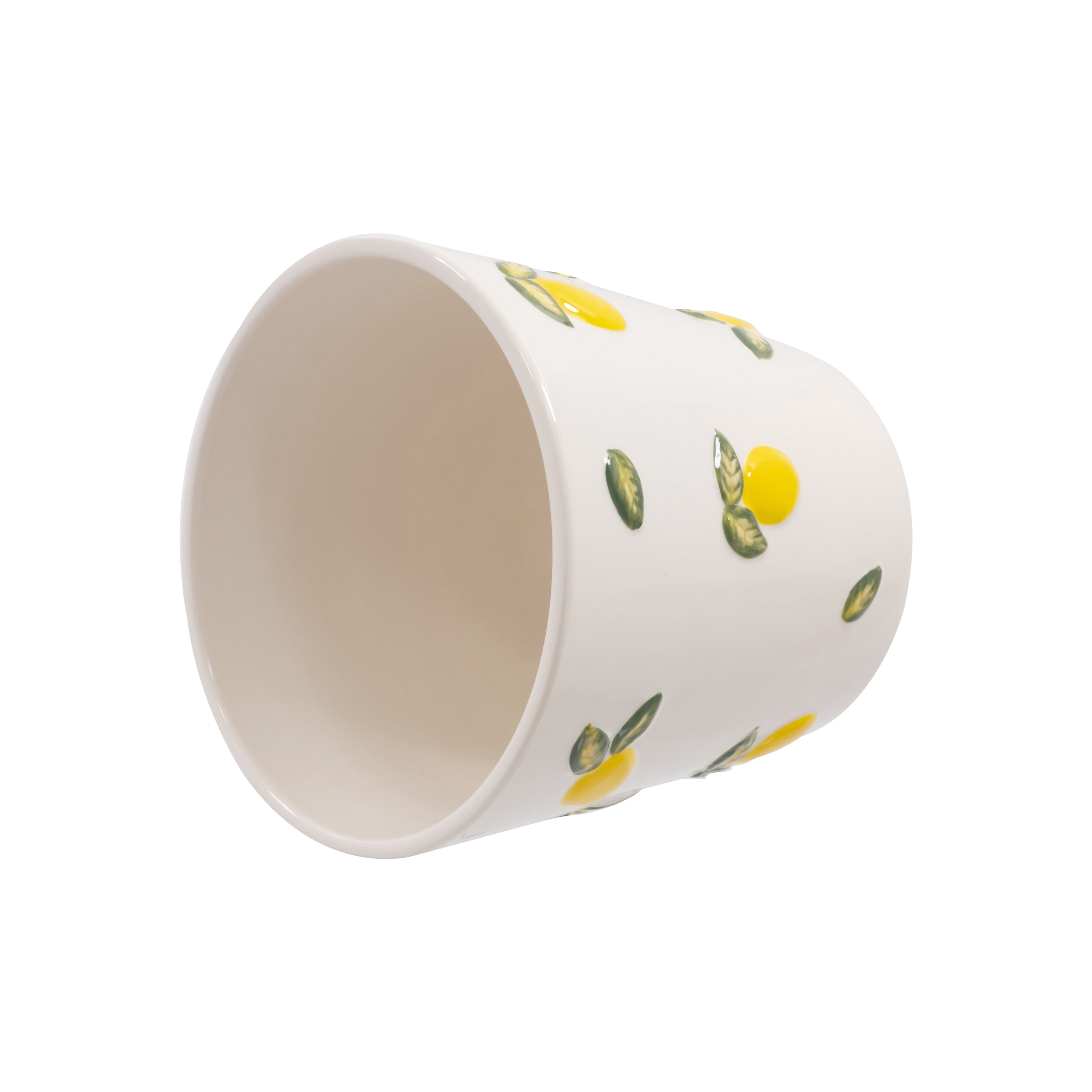 Mainstays 6.25" x 6.25" x 6" Round Cream and Yellow Ceramic Lemon Planter