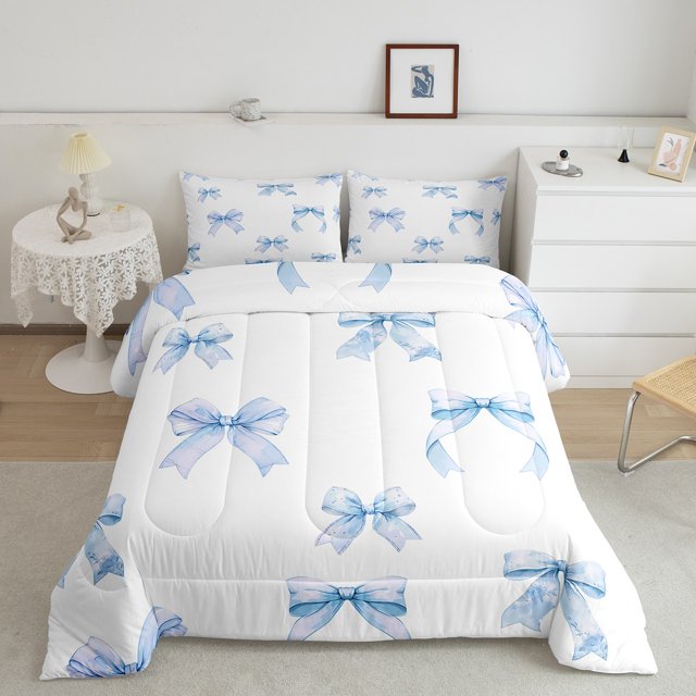 Erosebridal Ensembles de Literie Princesse à Nœud Papillon Simple avec Couette, Insert de Couette à Rayures, Déco Nœud Dessin Animé, Réversible 2 Pcs