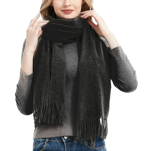 Foulard Chaude d'Hiver pour Femmes, Foulard Uni, Foulard Tricotée à Franges