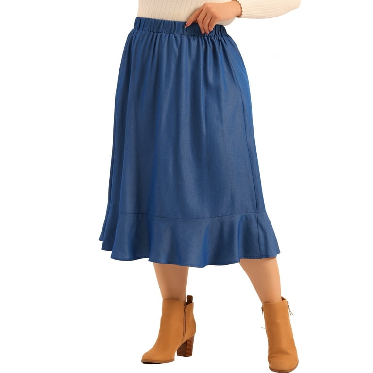 Plus size chambray midi cheap skirt