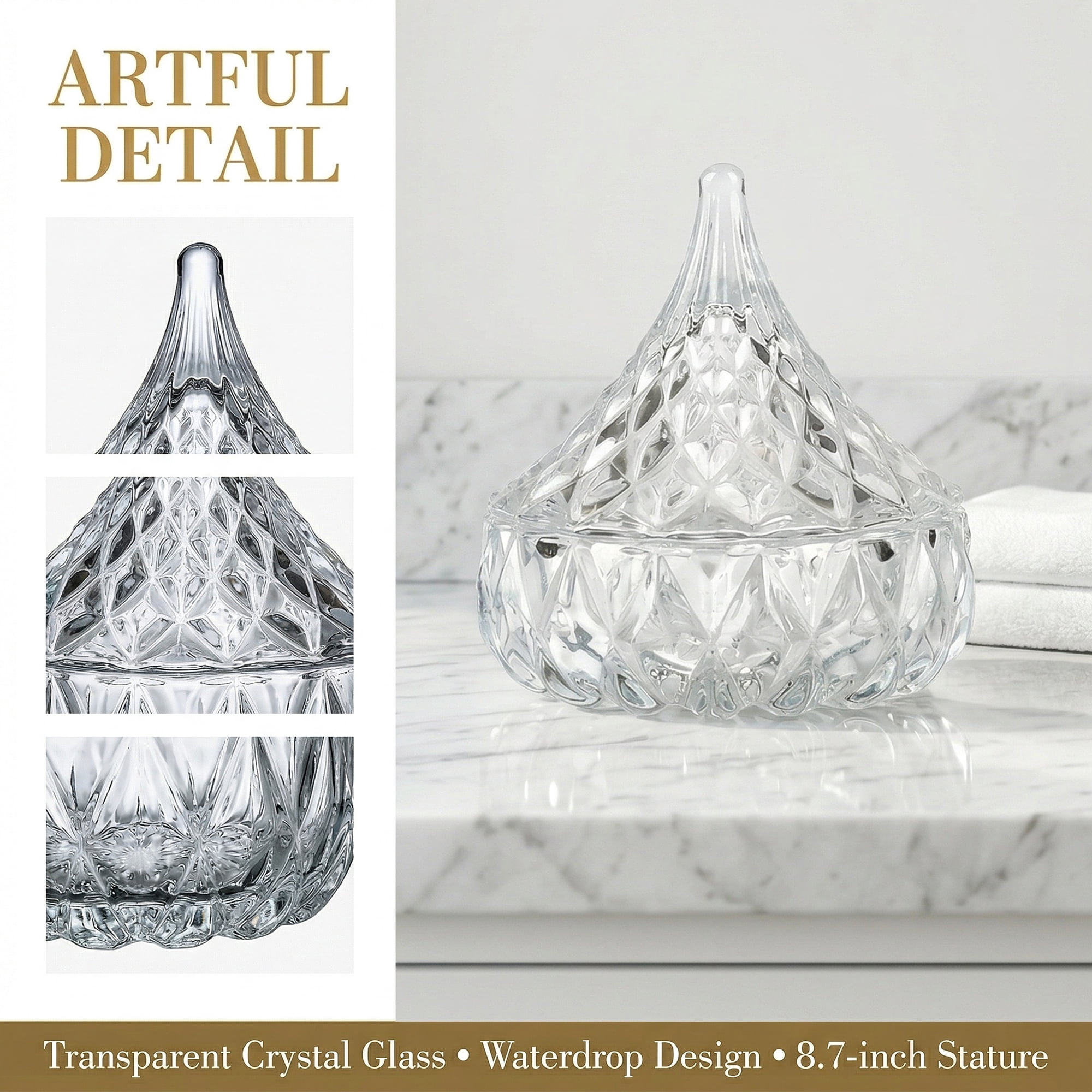 Unique Bargains Crystal Glass Storage Jar with Lid Decorative Jewelry Trinket Box Clear