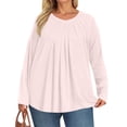 thumbnail image 5 of Dwralegc Plus Size Shirts for Women Long Sleeves Crew Neck T Shirt Trendy Fall Pleated Boho Top Oversized Loose Solid Color Blouses Pink 3XL, 5 of 5